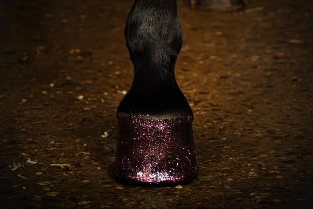 Holland Animal Care Hi Gloss Glitter Hoof Polish – Glitter per zoccoli e pellicce – Cura degli zoccoli – Idratante – Incluso pennello – Senza microplastica – 150 ml – Rosa