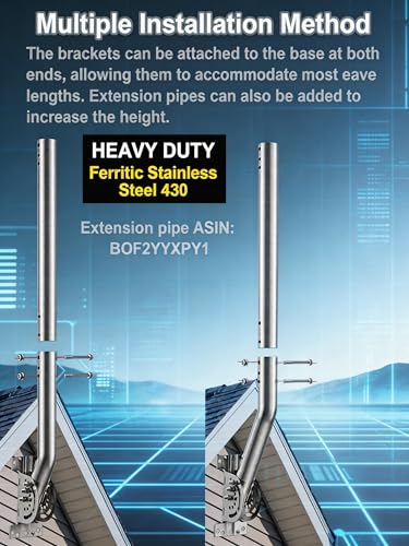 Image of 430 Stainless Steel Heavy Duty Antenna Mount, 2-Pack 13 in Three-Screw Locking Pivot J-Pole for Wall, Eave or Roof, 1.38 in OD, for Outdoor Point to Point AP Access Point CPE WiFi Extender Repeater