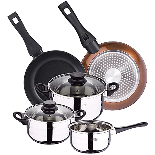 Renberg Bateria de cocina 5 piezas San Ignacio de acero inoxidable con juego de sartenes Brown...