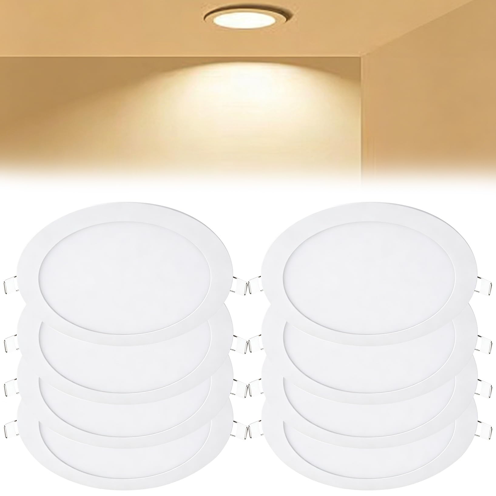 VOGHMOLD 18W Ultra Slim LED Downlight 9 inch, 3000K Recessed Ceiling Light, Cut Φ205-210mm, AC85-265V Flush Mount Spotlights Aluminum Round Panel Lights for Office Hallway, 8 Pack