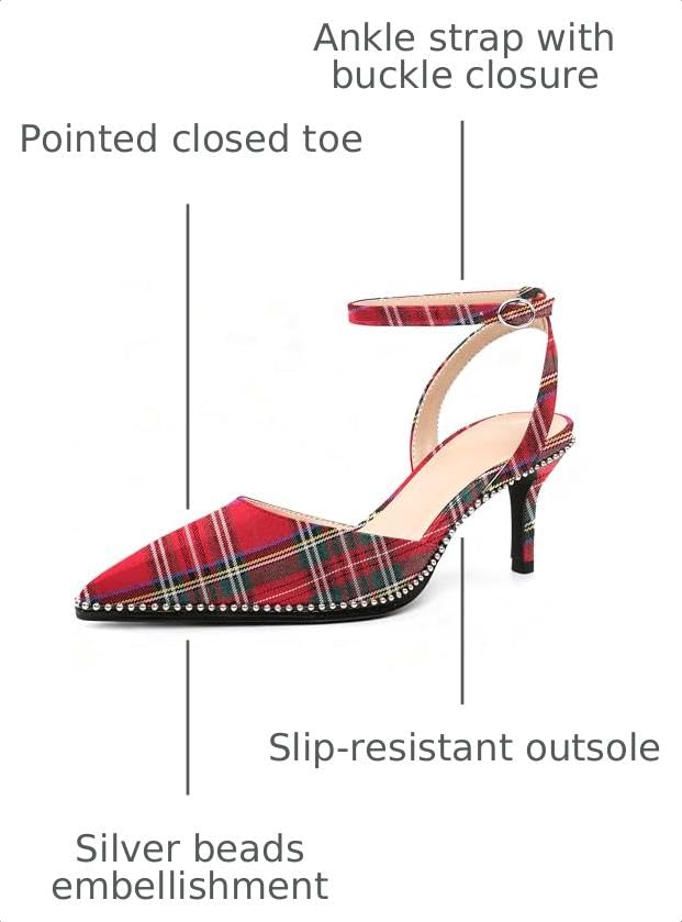 Image of SAMMITOP Kitten Heels for Women Low Heel Closed Toe Ankle Strap Pumps Wedding Party Beaded Dress Shoes 2.4 Inch