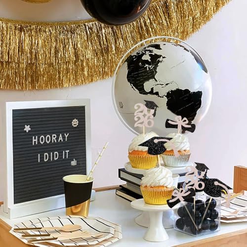Image of Class of 2026 Glitter Graduation Cupcake Topper, Food /Appetizer Picks for Graduation Party (Rose Gold)