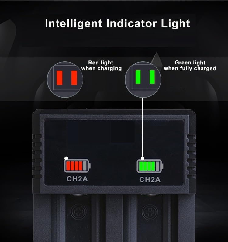 Yuntunele Universal 18650 Battery Charger,2 Bay Battery Charger for 3.7V Li-ion Rechargeable Battery 26650 18650 18500 18350 17670 16340 14500 14650