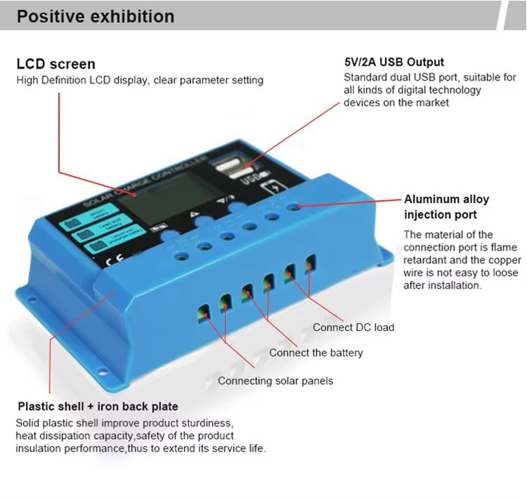 Image of Skypearll Solar Charge Controller 30A, 12V /24V Intelligent Battery Regulator for Lead Acid & Lithium Battery with LCD Display with 3A USB Port (30 AMPERE - Sky Blue)