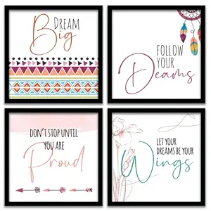No Worries - Motivational Quotes Framed Wall Posters / painting with Frame wall posters and quotes Framed Wall decor - Wall Hangings for Living Room Bed Room Office - Quotes Wall Frames ( 11 inch x 11inch Muticolor ) Set of 4