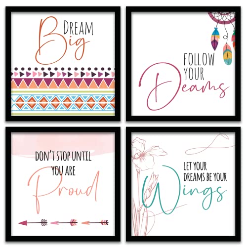 No Worries - Motivational Quotes Framed Wall Posters / painting with Frame wall posters and quotes Framed Wall decor - Wall Hangings for Living Room Bed Room Office - Quotes Wall Frames ( 11 inch x 11inch Muticolor ) Set of 4