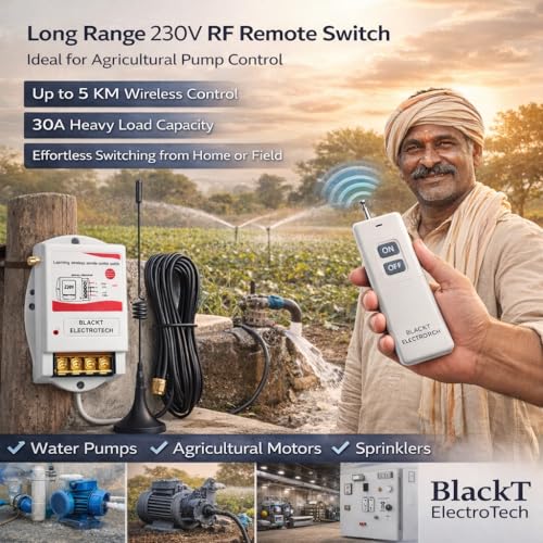 Image of Blackt Electrotech BT16R15 Wireless 230 Volt 5 KM RF Remote Control Switch -30 amps Single Phase for Water Pumps, Motors, and Lighting