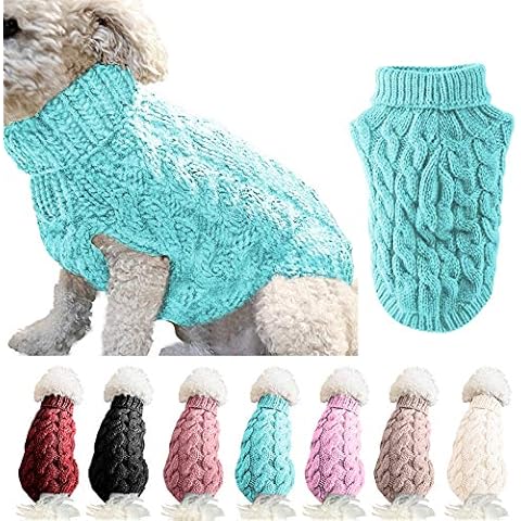 FAMKIT Pet Dog Turtleneck Knitting Sweater Coat, Pet Dog Clothes Warm Pullover Knitwear Outwear (Only Suitable for Small or Medium-Sized Dogs//Large Dogs Don't Buy!!!) Blue,XL Cover