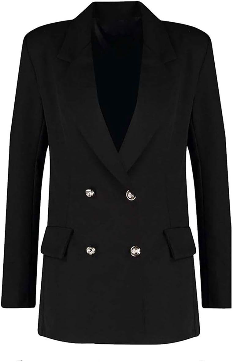 TrendyFashion Womens Casual Gold Button Long Sleeve Ladies Double Breasted Duster Coat Jacket Open Front Blazer