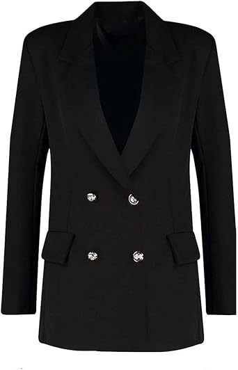 FASHIONISM Womens Casual Gold Button Long Sleeve Ladies Double Breasted Duster Coat Jacket Open Front Blazer