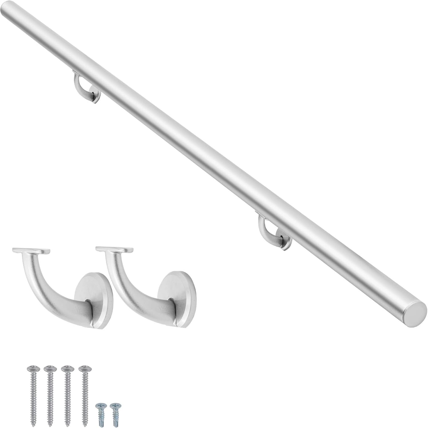 11FT Modern Aluminum Handrail Set, handrails for Indoor Stairs,Deck,Slope, Wall Mounted Staircase handrails, Zink Alloy Brackets Included,Rust Free. (Anodized Silver, 11 FT)