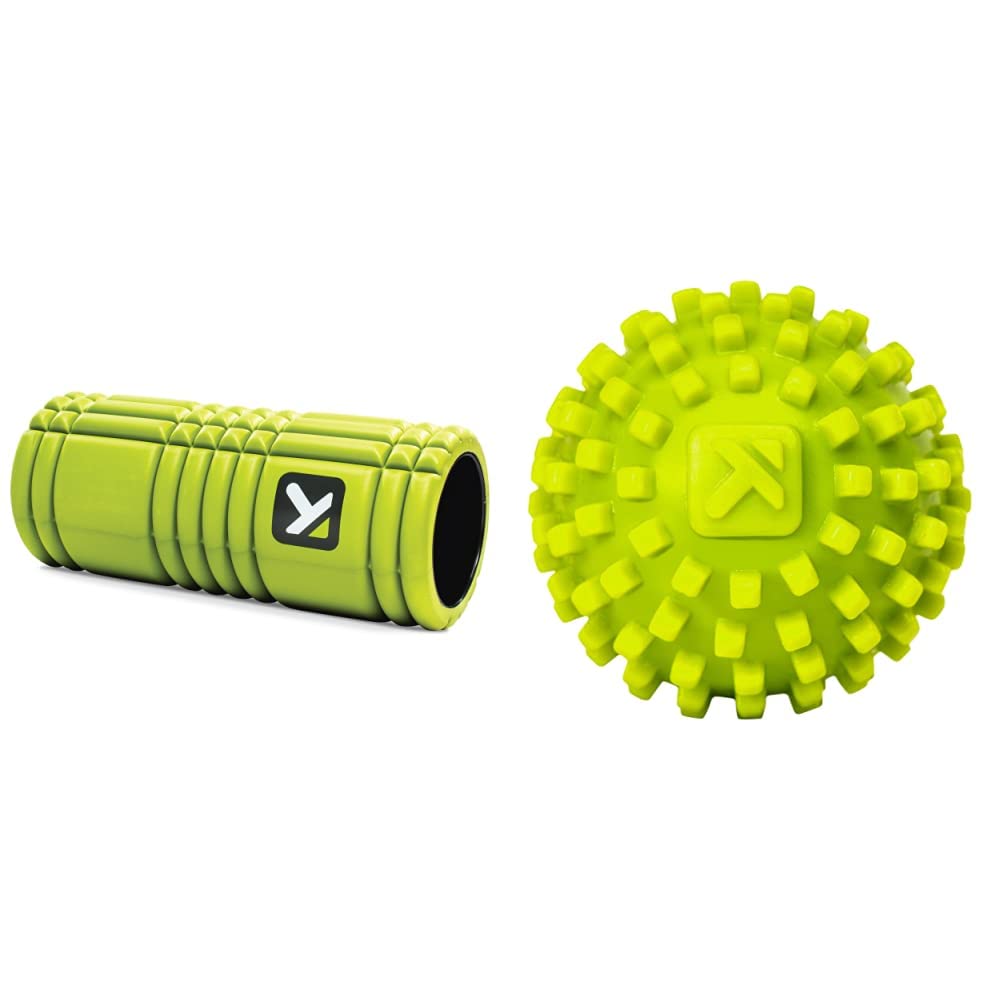 Grid Foam Roller, Deep Tissue Muscle Massage, Versatile Foam Roller, Multi Purpose, with Free Online Instructional Videos, Lime, 13''/33cm & 22, Raised Tips Handle, One Size
