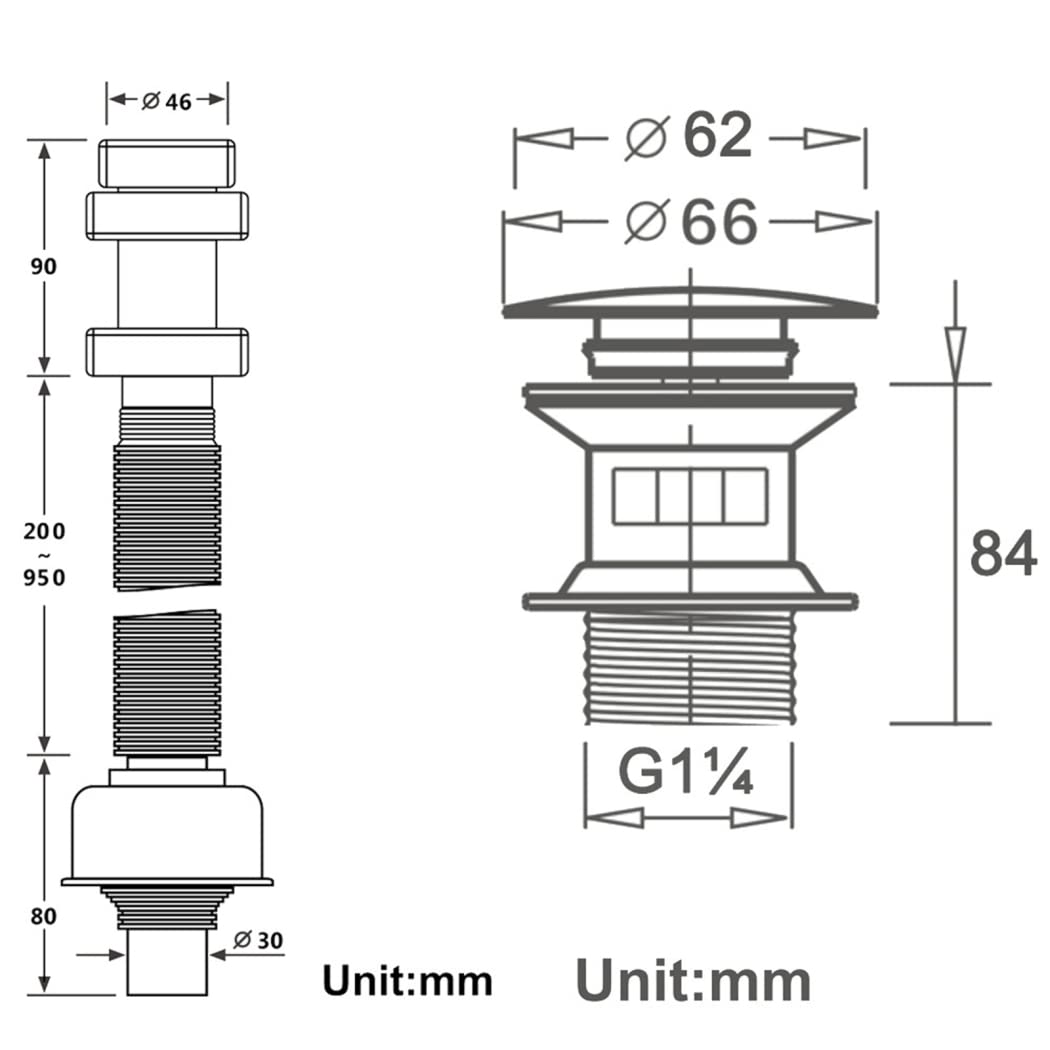 WRIST Desagüe Emergente, Grifo De Baño, Tapón De Desagüe para Fregadero De Vanidad con Desbordamiento, Desagüe De Fregadero Emergente De Latón con Manguera ABS Ajustable,Gungrey
