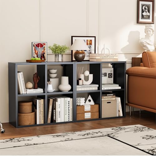 Image of VASAAOSD 4 Cube Storage Organizer - Metal Bookshelf, Black Cube Shelf, Deep Cube Shelving with Corner Protector, Stackable Design Bookcase for Living Room, Bedroom, Office, Entryway