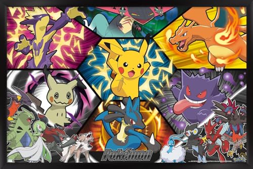 Pokémon: Battle Art - Group Wall Poster, 34L" x 22.4W", Black Framed Version