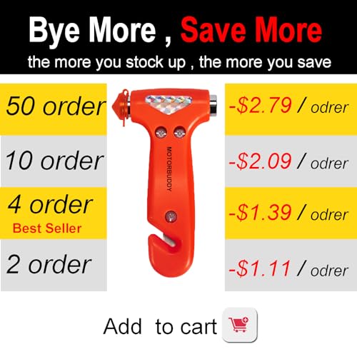 image for MOTORBUDDY 2-Pack Car Safety Hammer Seatbelt Cutter, Auto Emergency Es