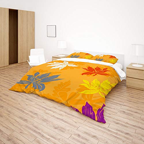 Housse de couette fleurs de lys avec 2 taies d'oreiller pour lit double