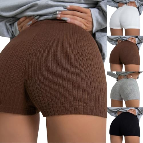 Women Ribbed Yoga Shorts Soft Comfy Stretch Butt Lifting Workout Shorts Lightweight Slim Fit High Waist Running Shorts Trendy Tight Athleisure Hiking Shorts 2025 Summer Sexy Vacation Shorts