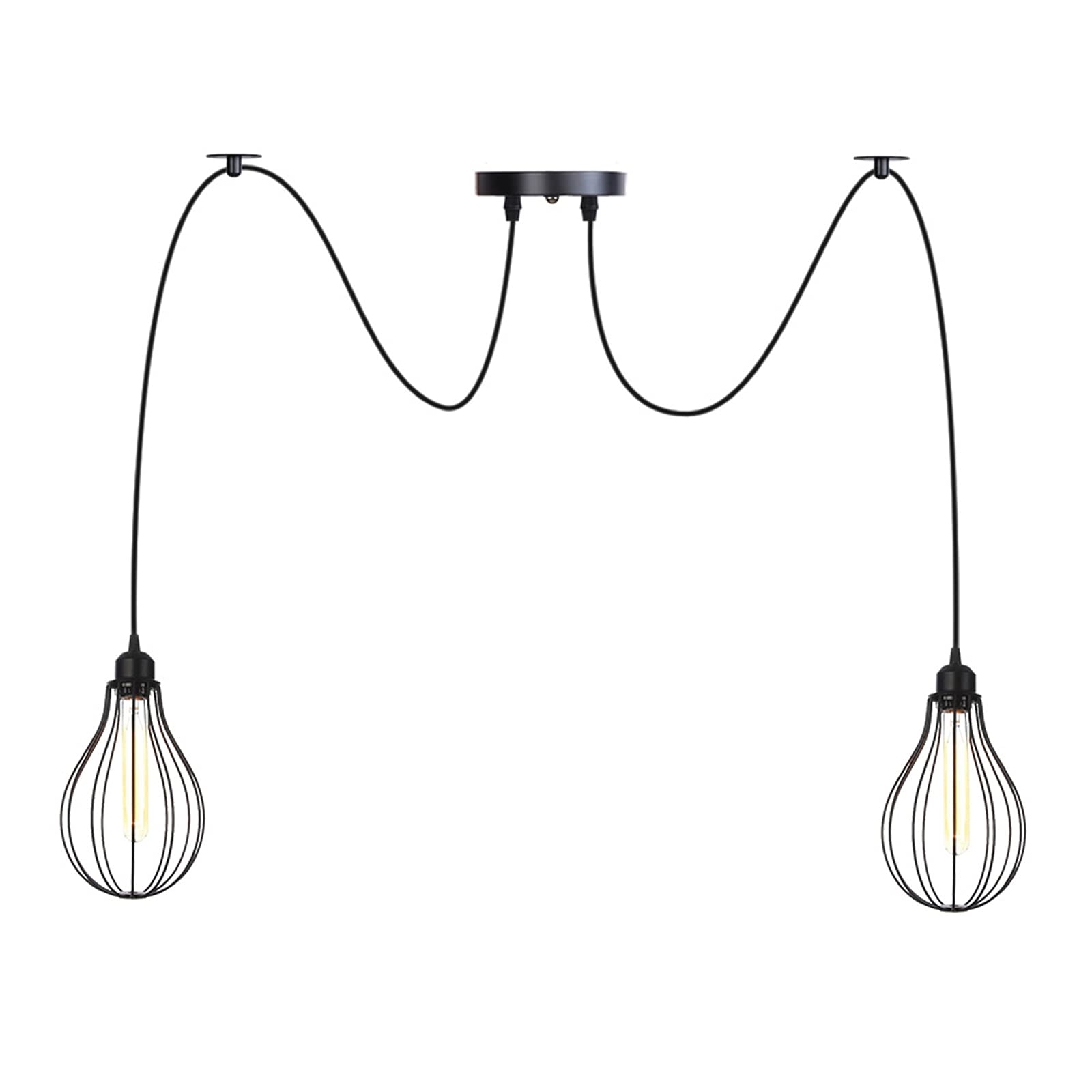 Lámpara de techo industrial con 2 luces de metal negro regulable