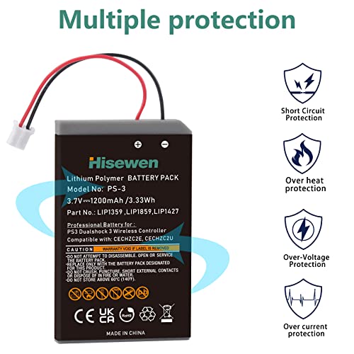 Hisewen Ps3 Controller Battery, 2 Pack Lip1359 Replacement Battery Pack For Sony Playstation 3 Ps3 Dualshock 3 Cechzc2E Cechzc2U Controller With Usb Cable+Tools #TOP3