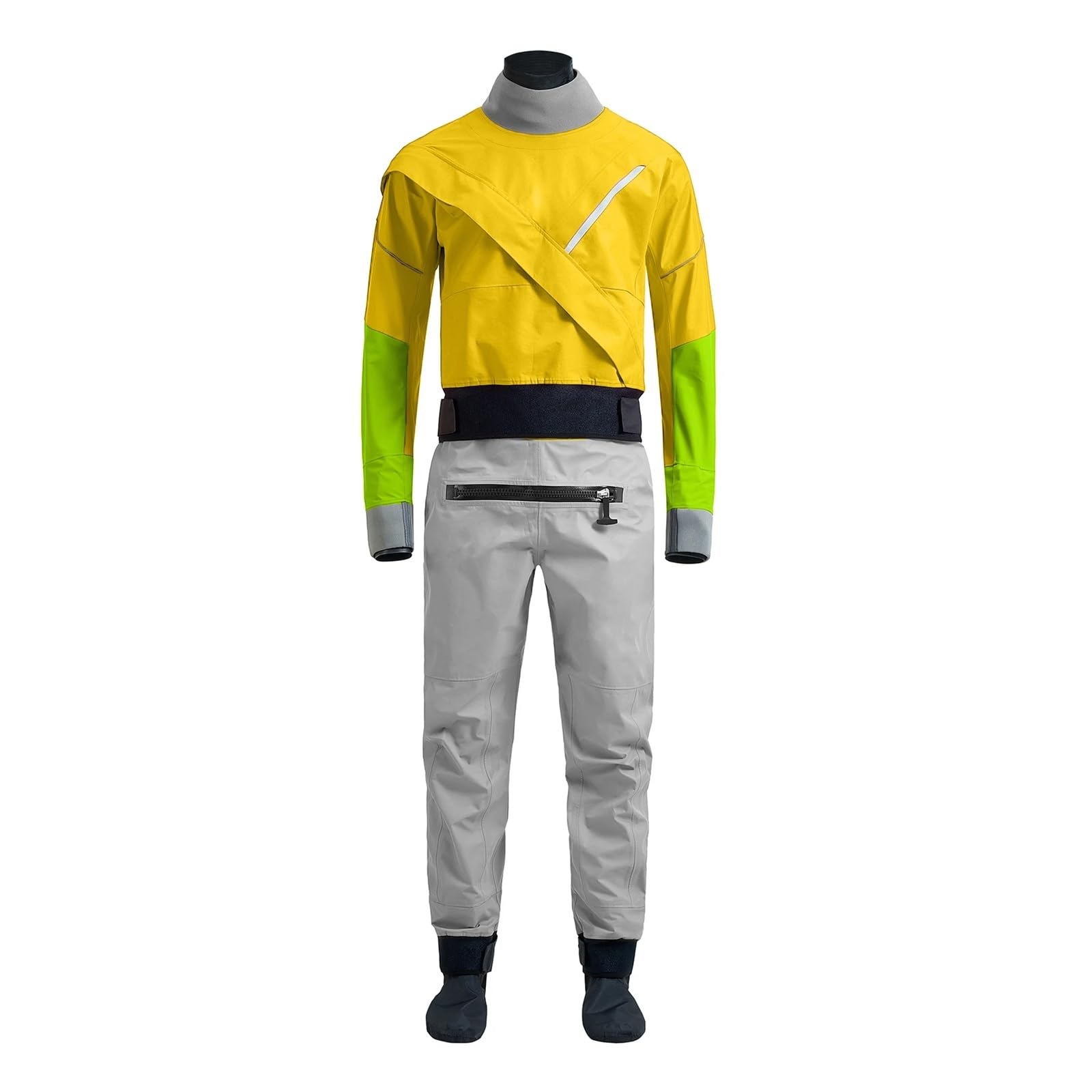 Trockenanzug Kajak-Trockenanzug for Herren, 3-lagiger wasserdichter Stoff-Trockenanzug mit Latex an Hals und Handgelenk, Wildwasser, Fluss(Black,XXL)