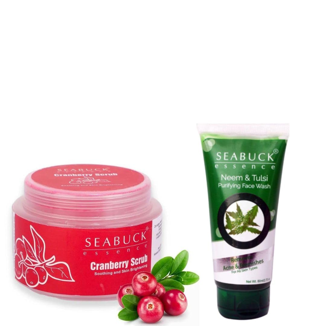 SEABUCK ESSENCE Neem & Tulsi Face Wash(100ml) Cranberry Scrub(100g) Pack Of 2