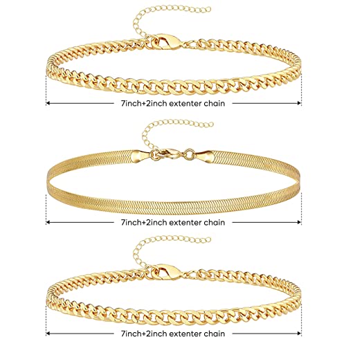 image for Gokeey Reoxvo Chunky Gold Bracelets Set for Women Trendy 14K Gold Plat