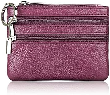 Women's Genuine Leather Coin Purse Mini Pouch Change Wallet with Key Ring