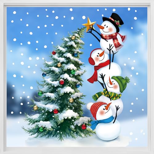 8 Fogli Vetrofanie Natalizie per Finestre, Adesivi Natalizi per Finestre Pupazzo di Neve Albero di Natale, Sticker Natalizi Decorazione Addobbi Vetrina Vetro Natale