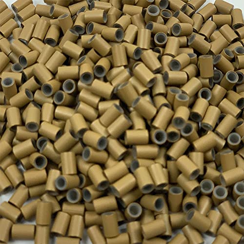 HAIR DE VILLE Silicone Lined Copper Micro Tube Rings Links Beads Linkies For I Tip Stick Glue Feather Hair Extensions (500 PCS 4mm, Light Brown)