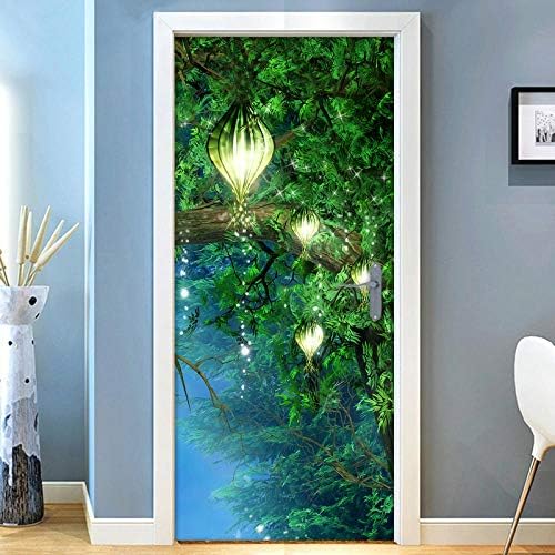 DRFQSK 3D Door Murals Peel and Stick Green Jungle Night Scene Door Wallpaper Stick and Peel 3D Mural Sticker for Kids 37.4X84.6 Inch Door Stickers Decor Removable Wallpaper Self-Adhesive Wall Decals