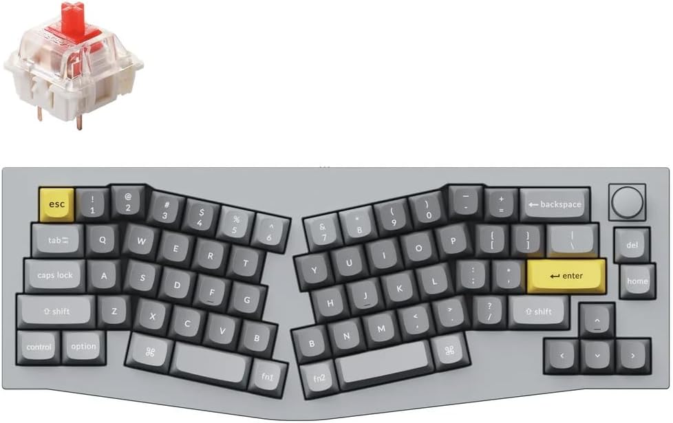 Keychron Q8 Wired Custom Mechanical Keyboard with Knob, 65% Alice Layout QMK/VIA Programmable, Hot-swappable Gateron G Pro Red Switch, Double Gasket Compatible with Mac Windows Linux (Silver Grey)