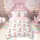 7 Pieces Western Cowgirl Comforter Set Twin,Pink Bowknot Cowgirl Boots Rustic Farmhouse Bedding Set,Bow Tie Geometric Patchwork Golden（Comforter+Fitted+Flat Sheet+2 Pillowcases+2 Throw Pillow Covers） -  Manfei