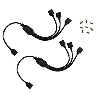 2 pcs Black 4 Pins LED Splitter Cable LED Strip Connector 3 Way Splitter Y Splitter for One to Three RGB 5050 3528 Light Strips with 8 Male 4 Pin Plugs