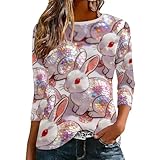 Camisetas de manga 3/4 para mujer, con bonito estampado de conejo de Pascua, blusas casuales de verano, estilo vintage, de algodón sintético, divertidas, novedosas, para festividades, festivales, ropa