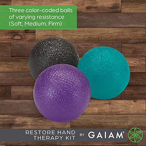 Image of Gaiam Restore Hand Therapy Exercise Ball Kit - 3-Level Hand Grip Strengthener Massage Balls (Soft, Medium, Firm) for Physical Therapy & Hand Pain Relief, Ease Muscle Tension with Hand Balls - Set of 3