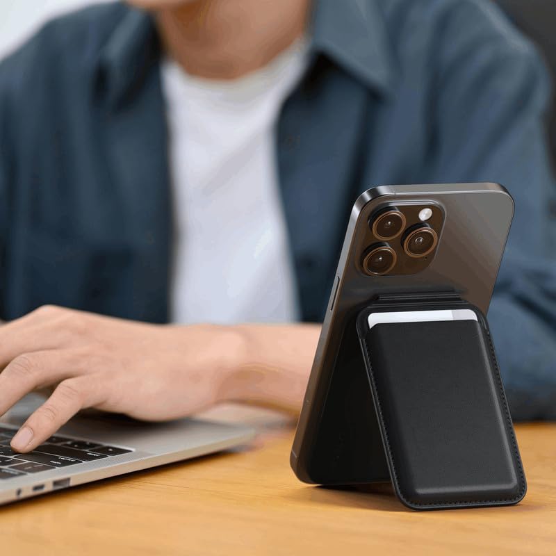 Image of ClickCase Magnetic Wallet with Video Stand, Compatible with MagSafe Wallet with Kickstand, Card Holder for iPhone 17 /16 /15 /14 /13 /12 Series (Black)