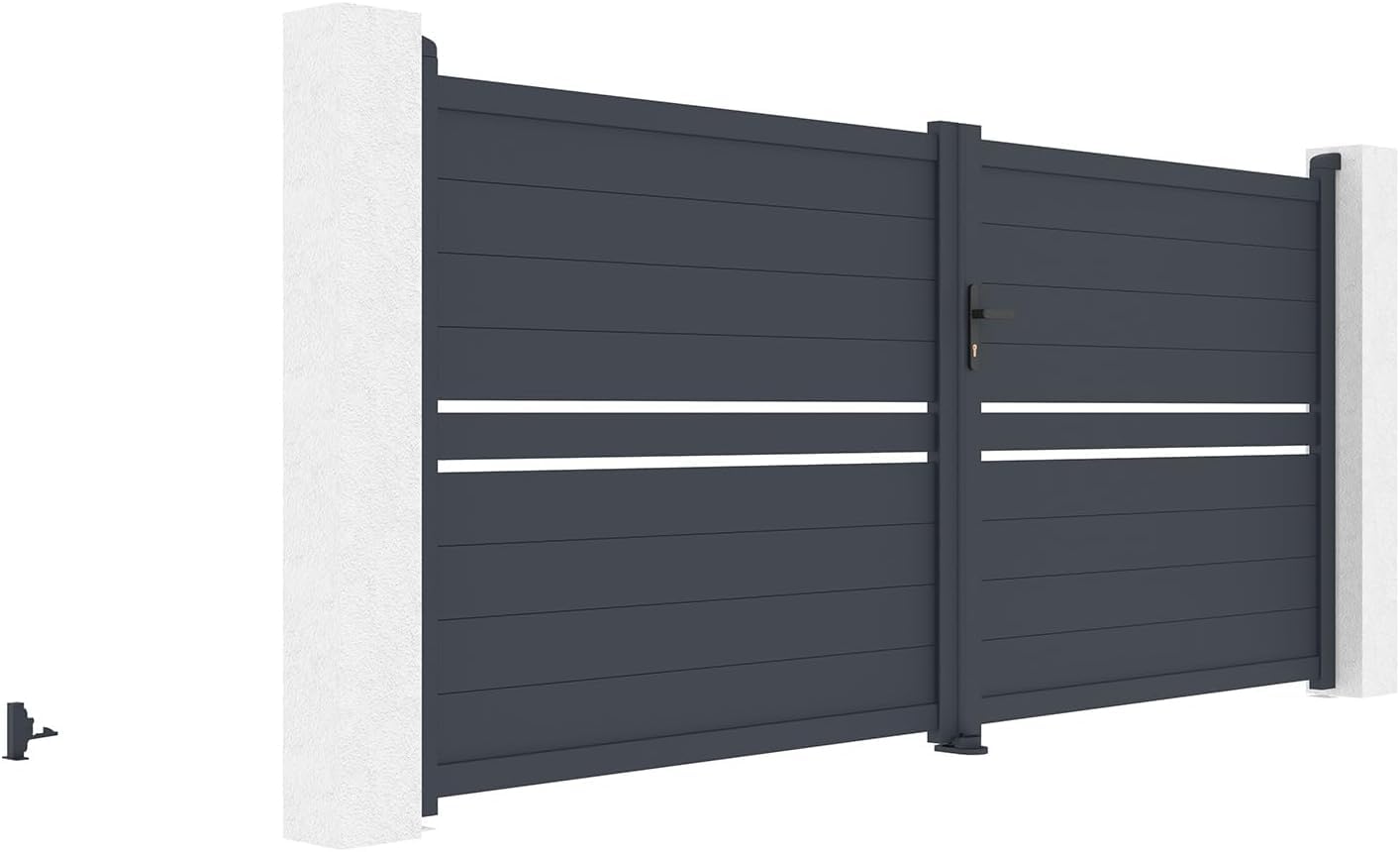 Casanoov Portail Battant CIMONE 3,5x1,60m Aluminium Gris Anthracite – Portail Double Battant Semi-Ajouré – Robuste Inoxydable Résistant Intempéries – Montage Facile Clôture Jardin Sécurisée 350x158cm