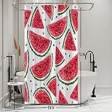 SDOTPMT 90x180cm Wassermelone Duschvorhang Sommer Tropische Früchte Scheiben Bad Vorhang Süße Sommerzeit Karikatur Weiß Badewanne Vorhang für Kinder Badezimmer Dekor mit Haken