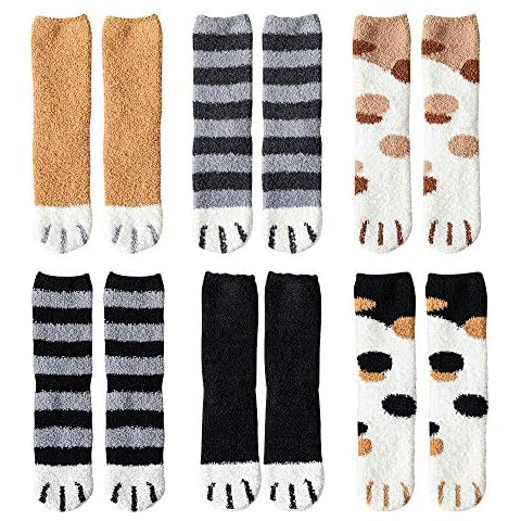 Hilareco Cat Claw Socks, 6 Pair Slipper Sock Winter Fluffy Socks Women Bed Socks Fleece Fuzzy Cosy Warm Slipper Socks for Ladies Winter Multipack Gifts for Women (Cat Claw, 6) Cover