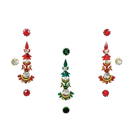 Comet Busters Long Beautiful Green and Red Bindi With Stone Work For Women (BIN160) (20mm)
