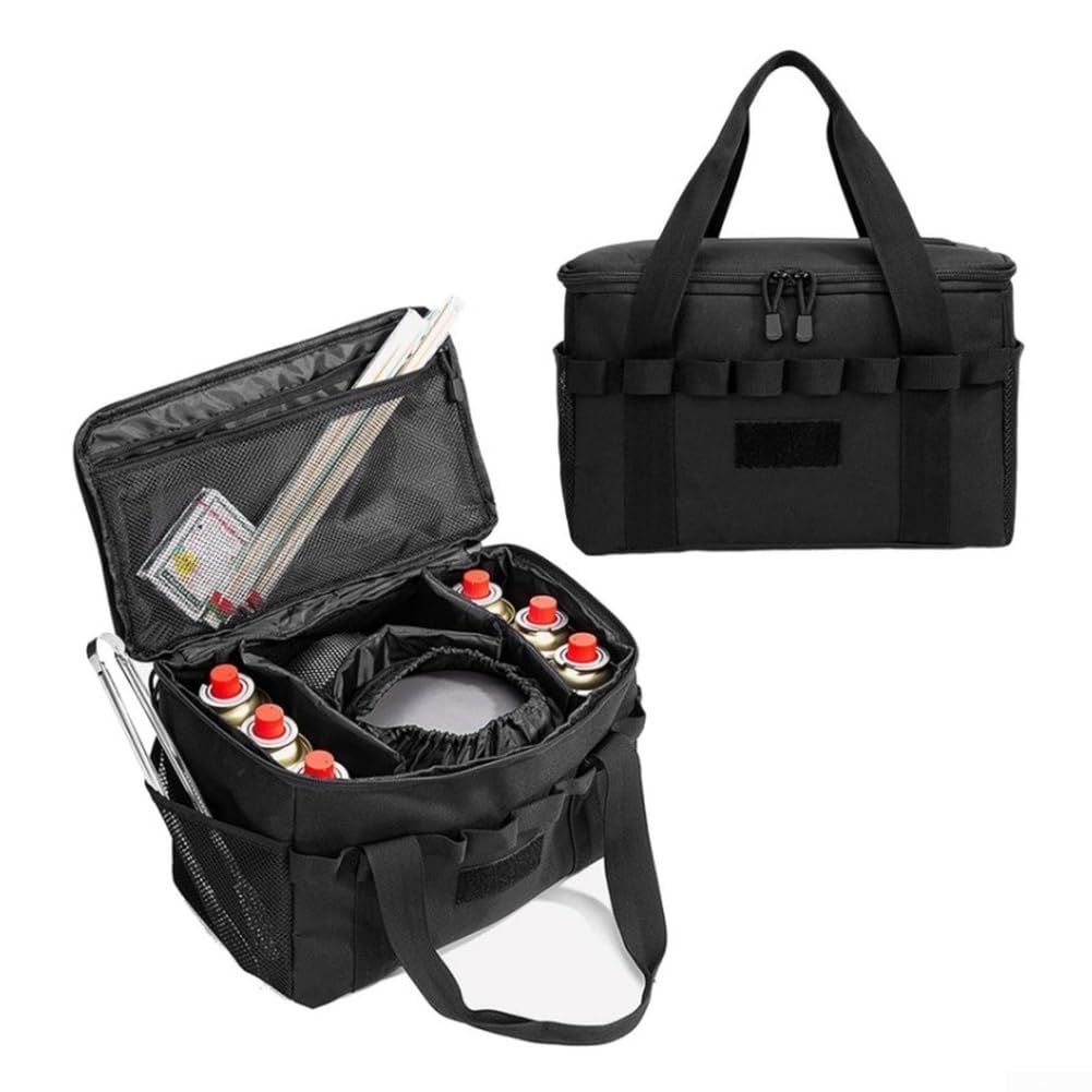 Bolsa de picnic de gran capacidad, enfriador aislado impermeable con partición de dos capas para almacenamiento de equipo de camping y aventuras de comedor al aire libre (negro)