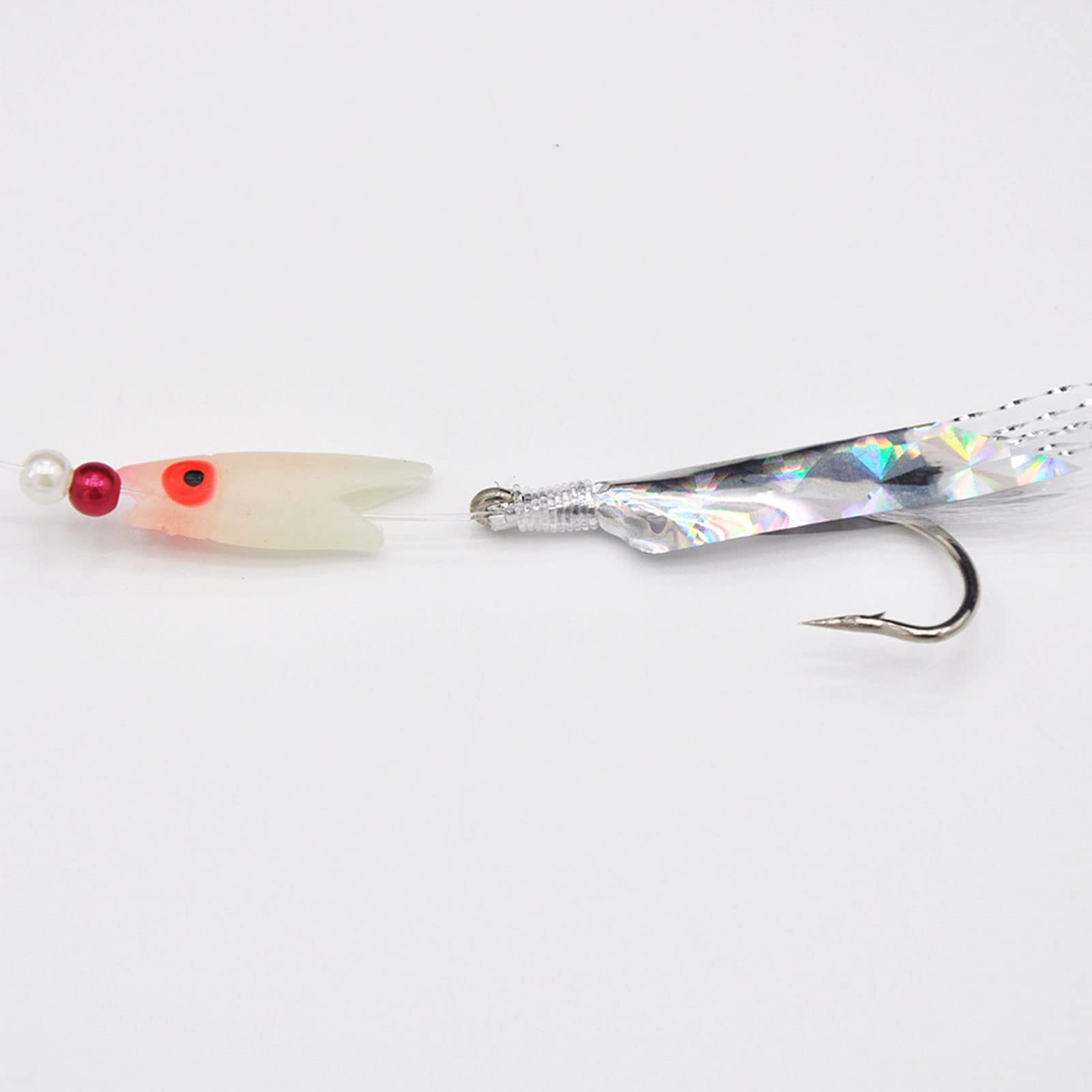 5 unidades de señuelos de pesca con plumas luminosos anzuelos de pesca de agua salada para perca, trucha, lucioperca, accesorios de pesca, plumas de caballa, bacalao, agua salada