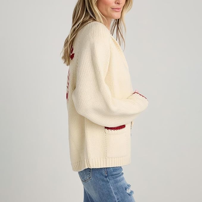 Women Lobster Sweater Cardigan Button Front Shawl Collar Chunky Knit Top with Pockets Fall Winter3