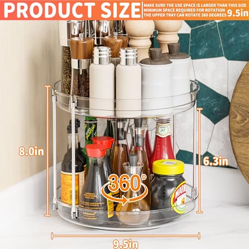 2 Tier Lazy Susan Turntable for Cabinet,Countertop,Pantry,9.5\"W Spinning Seasoning Organizer,Double Rotating Kitchen Spice Rack Organizer and Condiments,Medicine,Vitamin Bottle Organizer Carousels,1Pc - Thumbnail 3
