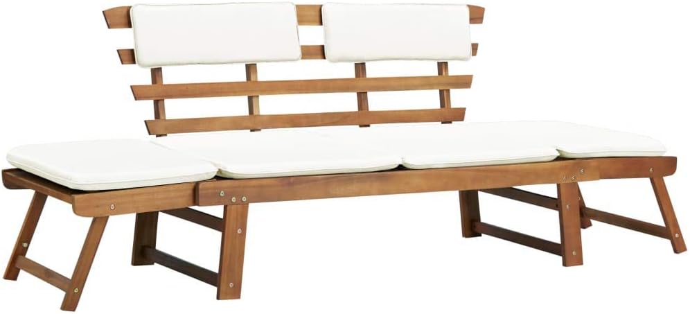 vidaXL Madera de Acacia Maciza Tumbona de Jardín 2 en 1 Banco de Exterior