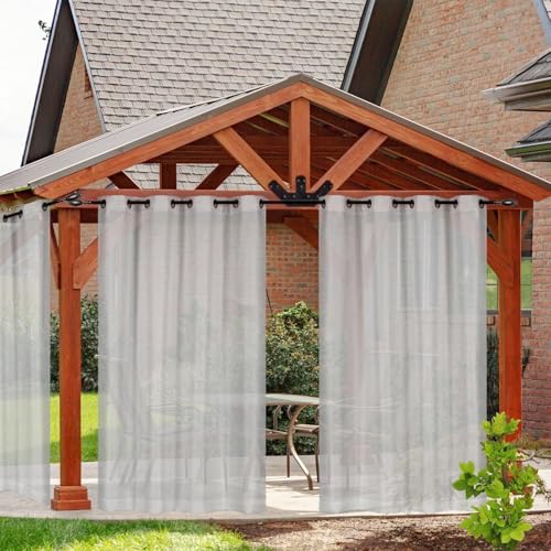 Elegant Outdoor Sheer Curtains with Grommets - Waterproof Privacy Screen Blackout Drapes for Patios, Pergolas, and Balconies (Grey, 52 x 108 inches)