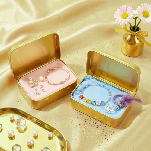 Image of Hotop 3 Pack Metal Rectangular Empty Hinged Tins 3.75 x 2.45 x 0.8 Inch Box Containers with Lids Mini Portable Box Small Storage Kit, Home Organizer (Gold)