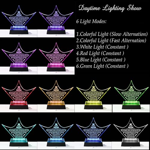 Sisters Gifts from Sister - Crown Crystal Engraved Keepsake with Led Base - Big Bestie Present for Girls Soul Gifts for Women - Best Unique Birthday Sister Gifts On Christamas Mothers Valentines by Movdyka - Image 3