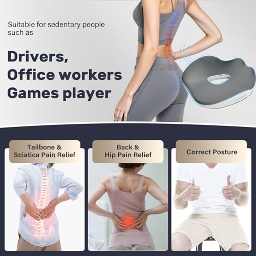 Image of Coverado Car Seat Cushion with Memory Foam, Ergonomic Driving Seat Cushion for Sciatica, Tailbone, Back Pain Relief, Premium Non-Slip Washable Cushion for Car, Driver, Office, Wheelchair